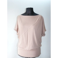 Bluzka kimono z krótkim rękawkiem i dekoltem łódka - beżowa